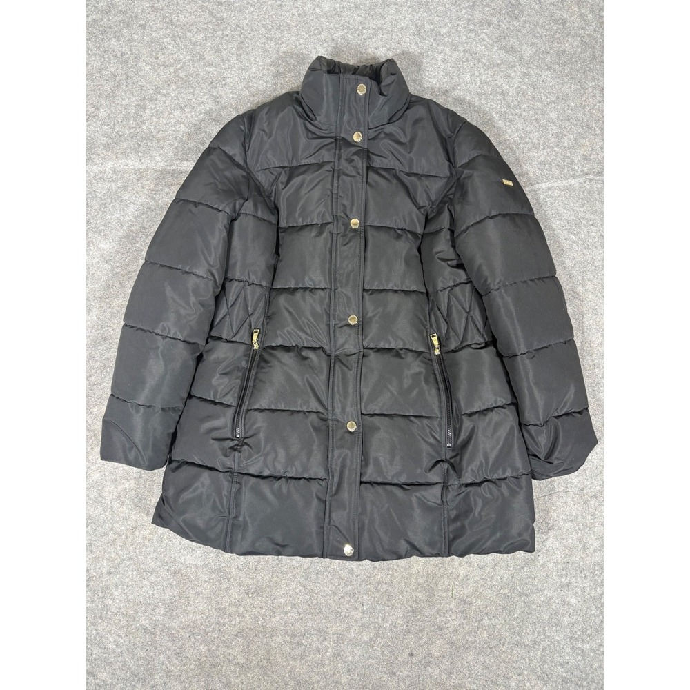 LAUNDRY by Shelli Segal Black Quilted Puffer Coat Gold Zipper‎ Detail XL